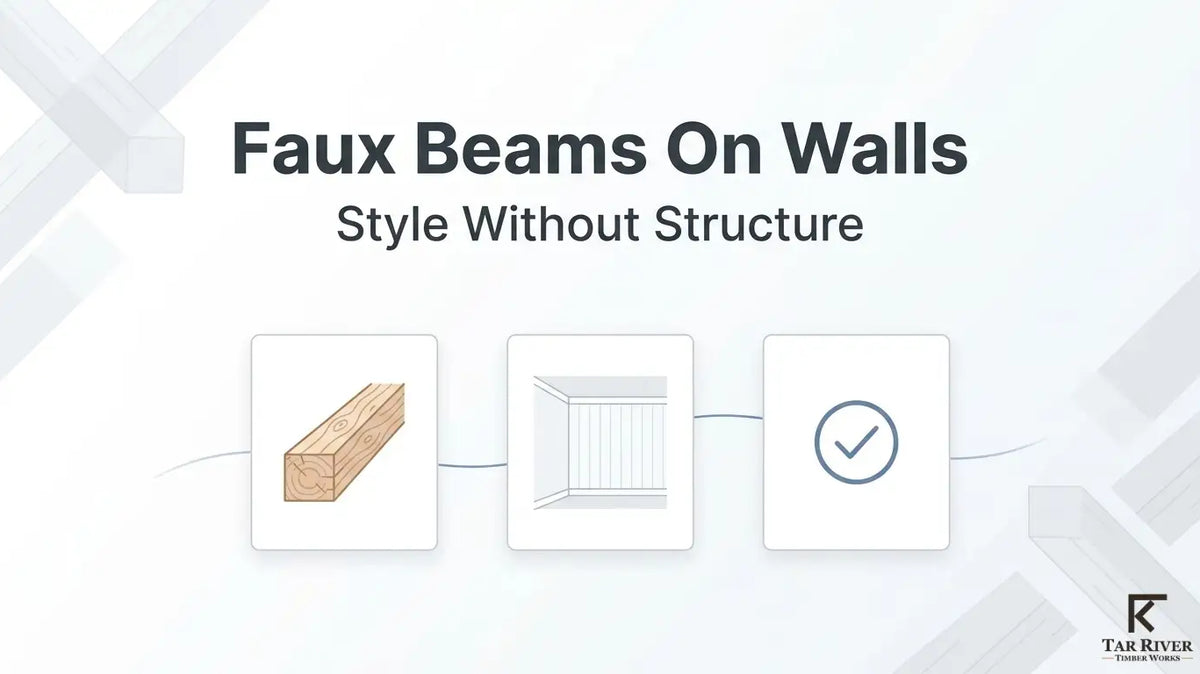 Illustration of faux wood beams used as decorative wall accents without structural support.