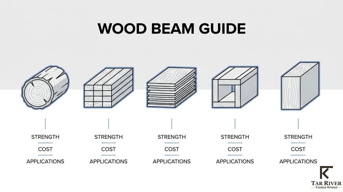 Wood beam guide comparing common beam types by strength, cost, and applications.