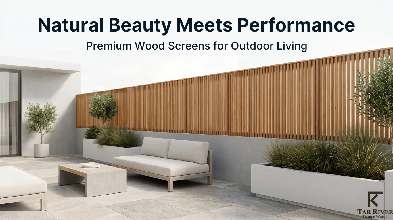 Modern outdoor patio featuring premium wood privacy screens that combine natural beauty, performance, and outdoor living design.
