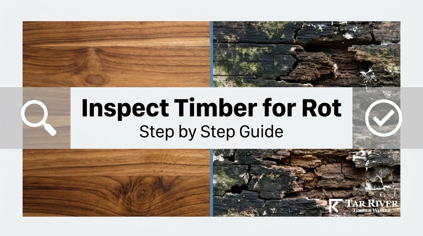 Timber rot inspection guide comparing healthy wood with visibly decayed timber.